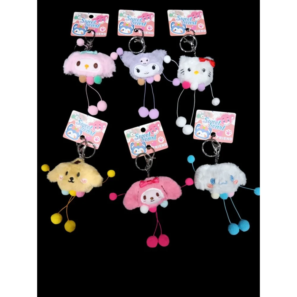 SET Sanrio Character Inspired Plush Keychain Purse Backpack Charm Set Of All 6